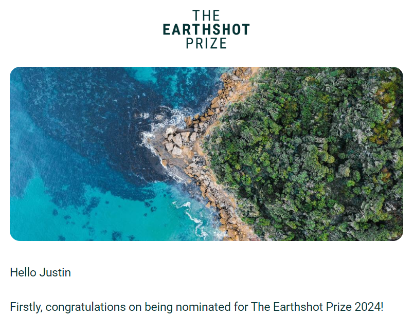 Dr Justin’s research nominated for The Earthshot Prize 2024